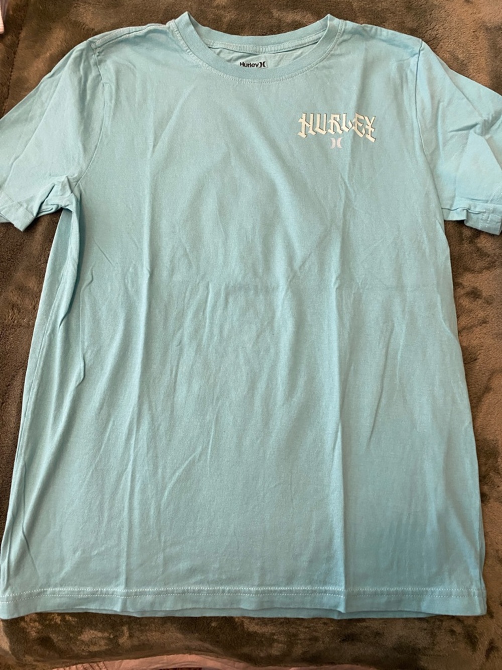 Hurley Aqua Crew Neck Tee with White Logo
